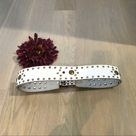 LF white&gold studded genuine leather belt! Small main image 7